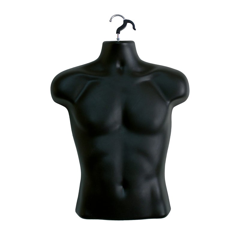 DisplayTown Black Male Mannequin Torso Hollow Back Body Stackable Dress Form with Hanging Hooks for Tshirt Display, Countertop, Craft Shows, Photos and Design, S-M Clothing Size (Black, Set of 1) - Image 1